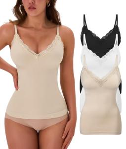 Women's 3-Pack Lace V-Neck Shapewear Tank Tops