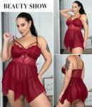 Avidlove Plus Size Wine Red Lace Babydoll
