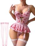 Red Underwire Corset Bodysuit Lingerie Set