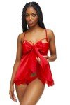 Ann Summers - Unwrap Me Satin Babydoll, Sexy Christmas Costume for Women, Satin Lingerie Set, Lace Babydoll with Wrap Bow Detail & Matching Crotchless Thong Red