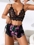 ALOECDYV Women Sexy Lingerie Set Strappy High Waist Floral Lace Pajamas Lingerie Set, Black, XXL