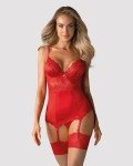 Selente Love & Fun Women's Seductive 3-Piece Corset Lingerie Set with Suspenders, Thong & Satin Blindfold, Made in EU, Red bra, S-M