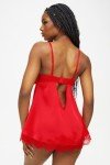 Ann Summers - Unwrap Me Satin Babydoll, Sexy Christmas Costume for Women, Satin Lingerie Set, Lace Babydoll with Wrap Bow Detail & Matching Crotchless Thong Red