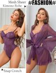Avidlove Purple Sheer Kimono Robe and Teddy