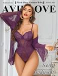 Avidlove Purple Sheer Kimono Robe and Teddy