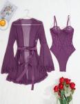 Avidlove Purple Sheer Kimono Robe and Teddy