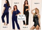 Burgundy Satin 4-Piece Cami Pajama Set