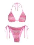 Colorblock Triangle Halter Cheeky Thong Bikini Set