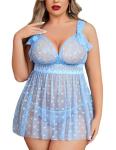Avidlove Plus Size Sheer Babydoll Nightie in Light Blue