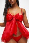 Ann Summers - Unwrap Me Satin Babydoll, Sexy Christmas Costume for Women, Satin Lingerie Set, Lace Babydoll with Wrap Bow Detail & Matching Crotchless Thong Red
