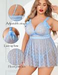 Avidlove Plus Size Sheer Babydoll Nightie in Light Blue
