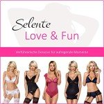 Selente Love & Fun Women's Seductive Multi-Piece Lingerie Set with Bra, Belly Belt, Thong & Satin Blindfold, Made in EU, red, S-M