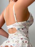 Beige Rave Mesh Corset Lingerie Set 3 Piece