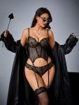 Aranmei Sexy Lingerie Sets for Women 3 Peice Lace Babydoll Bodysuit with Garter Belt Lingerie Bra And Panty, Black, XL