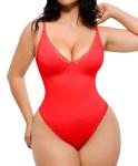 Red Lace Shapewear Bodysuit with Tummy Control