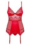 Selente Love & Fun Women's Seductive 3-Piece Corset Lingerie Set with Suspenders, Thong & Satin Blindfold, Made in EU, Red bra, S-M