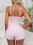 Pink Lace Backless Pajamas Set with Bow