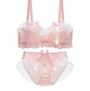 ZooChest 2 Piece Lingerie Silk Lingerie Set for Women Bow Tie Bra and Panty Sets Japanese AV Star Same Underwear Pink