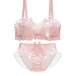 ZooChest 2 Piece Lingerie Silk Lingerie Set for Women Bow Tie Bra and Panty Sets Japanese AV Star Same Underwear Pink