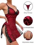 Plus Size Floral Lace Trim Slip Nightgown Set