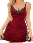 Plus Size Floral Lace Trim Slip Nightgown Set