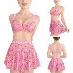 LittleForBig Women High Waisted Elastic Mini Skirt Bralette Panty 3 Pieces Set Plus Size Friendly - Usagi Sporty Bralette Skirt Set Pink S