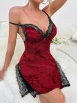 Plus Size Floral Lace Trim Slip Nightgown Set