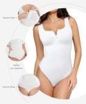 Popilush White Tummy Control Bodysuit for Women