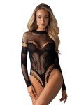 Selente Love & Fun Women's Seductive 2-Piece Lingerie Set with Body/Ouvert Body & Satin Blindfold, Made in EU, Black knitted long sleeve, X-Large/XX-Large