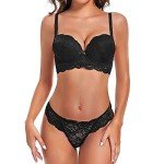 SHEKINI Lingerie Set Women's Underwear Bra Set Lace Bra and Thong Removable Straps Push Up Bra with Underwire Sexy Lingerie Thong, E,6017, 85B