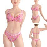 LittleForBig Women High Waisted Elastic Mini Skirt Bralette Panty 3 Pieces Set Plus Size Friendly - Usagi Sporty Bralette Skirt Set Pink S