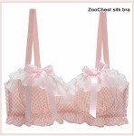 ZooChest 2 Piece Lingerie Silk Lingerie Set for Women Bow Tie Bra and Panty Sets Japanese AV Star Same Underwear Pink