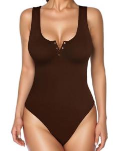 Popilush Brown Sleeveless Tummy Control Bodysuit