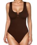 Popilush Brown Sleeveless Tummy Control Bodysuit
