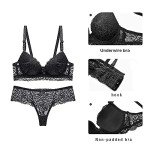 SHEKINI Lingerie Set Women's Underwear Bra Set Lace Bra and Thong Removable Straps Push Up Bra with Underwire Sexy Lingerie Thong, E,6017, 85B