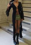 Sheer Mesh Kimono Cardigan with Ruffled Sleeves