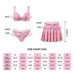 LittleForBig Women High Waisted Elastic Mini Skirt Bralette Panty 3 Pieces Set Plus Size Friendly - Usagi Sporty Bralette Skirt Set Pink S