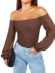 Off The Shoulder Sheer Mesh Puff Bodysuit