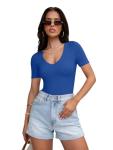 Reoria Women's V Neck Seamless Thong Bodysuit