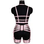 PETM•HS Womens Strappy Full Cage Body Harness Lingerie Garter Belt Set Elastic Hollow Tops Bralette Punk Gothic Festival Rave Wear (Pink)