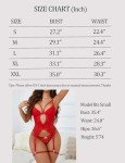Aranmei Women’s Sexy Lingerie Set with Garter Belt Floral Lace Cut Out Bodysuit Teddy Panty 3 Pieces, Pink, L