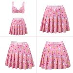 LittleForBig Women High Waisted Elastic Mini Skirt Bralette Panty 3 Pieces Set Plus Size Friendly - Usagi Sporty Bralette Skirt Set Pink S