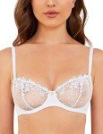 Wingslove Women's Sexy Lace Bra Demi Sheer Mesh Balconette See Through Bralette Unlined Underwire Embroidered (White,34C)