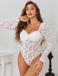 Avidlove White Lace Thong Bodysuit for Women