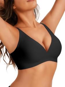 Seamless Deep V Push Up Wireless Bra - Black