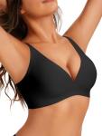 Seamless Deep V Push Up Wireless Bra - Black
