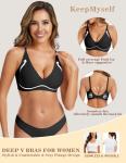 Seamless Deep V Push Up Wireless Bra - Black