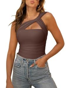 One Shoulder Leopard Print Bodysuit for Night Out