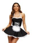 Ann Summers Maid Costume - Clothing Maid Costume - Adult Maid Dress for Woman - Maid Outfit Lingerie Sets - French Maid Outfits for Women - Halloween Costume - Adult Fancy Dress Black/White