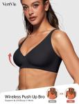 Black Wireless Push-Up Plunge Bra - XX-Large